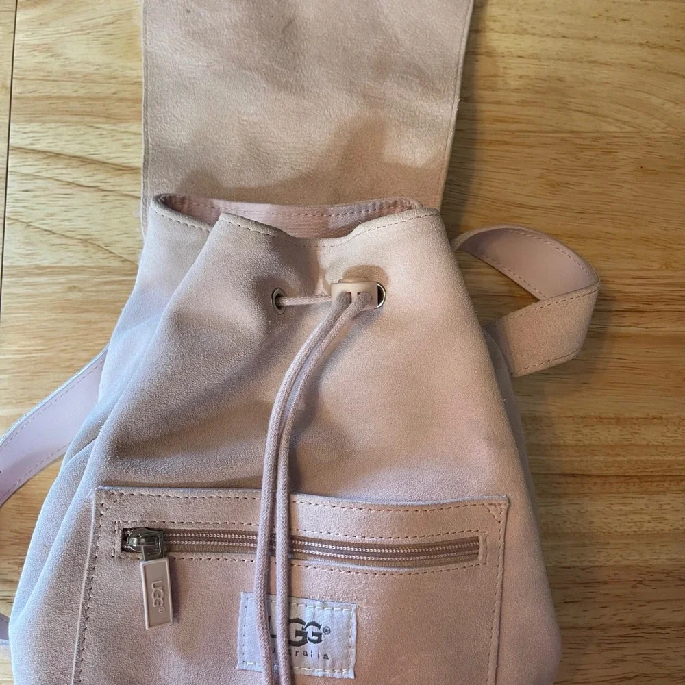 UGG Australia Pink Suede Shearling Fur Mini Backpack Drawstring Bag